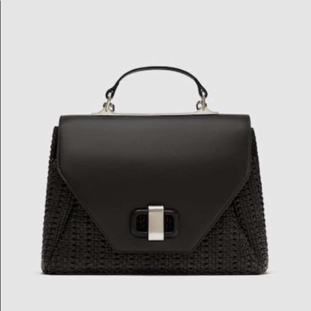 NEW Zara Black Braid City Bag